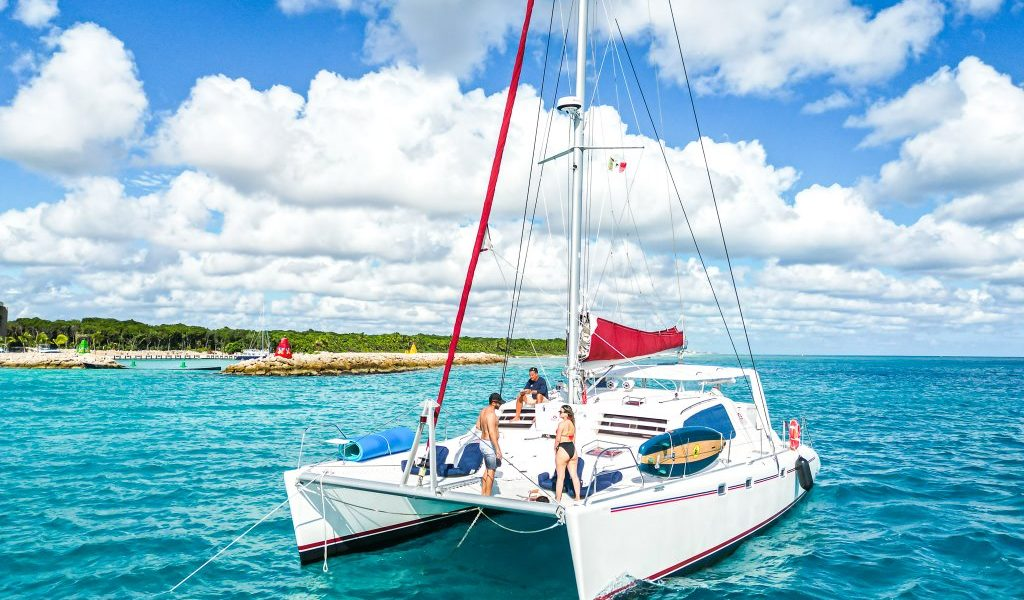 Catamaran underway off the Riviera Maya coast