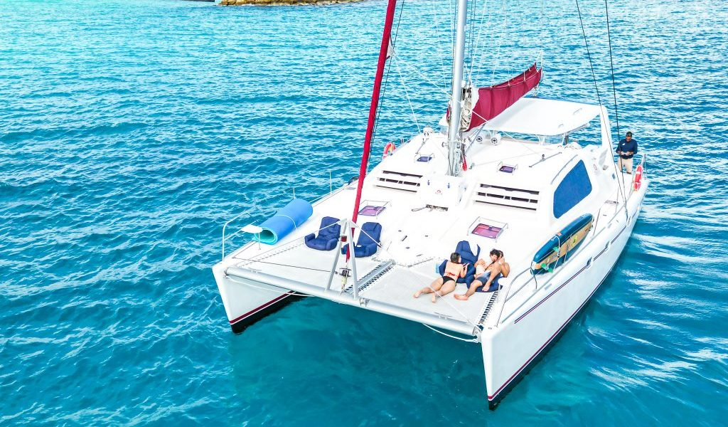 Catamaran deck with sail