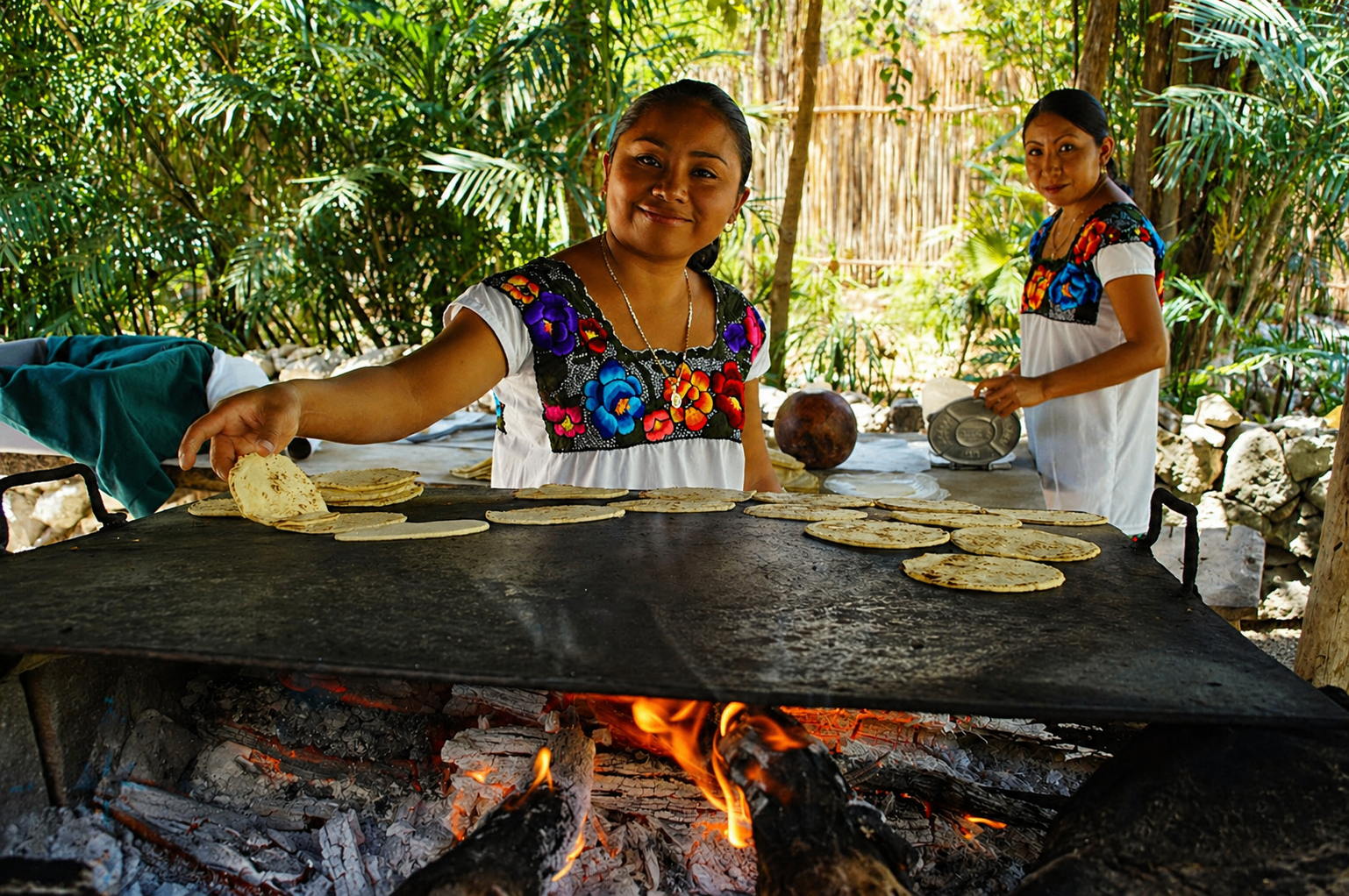 Handmade tortillas in a Mayan village kitchen