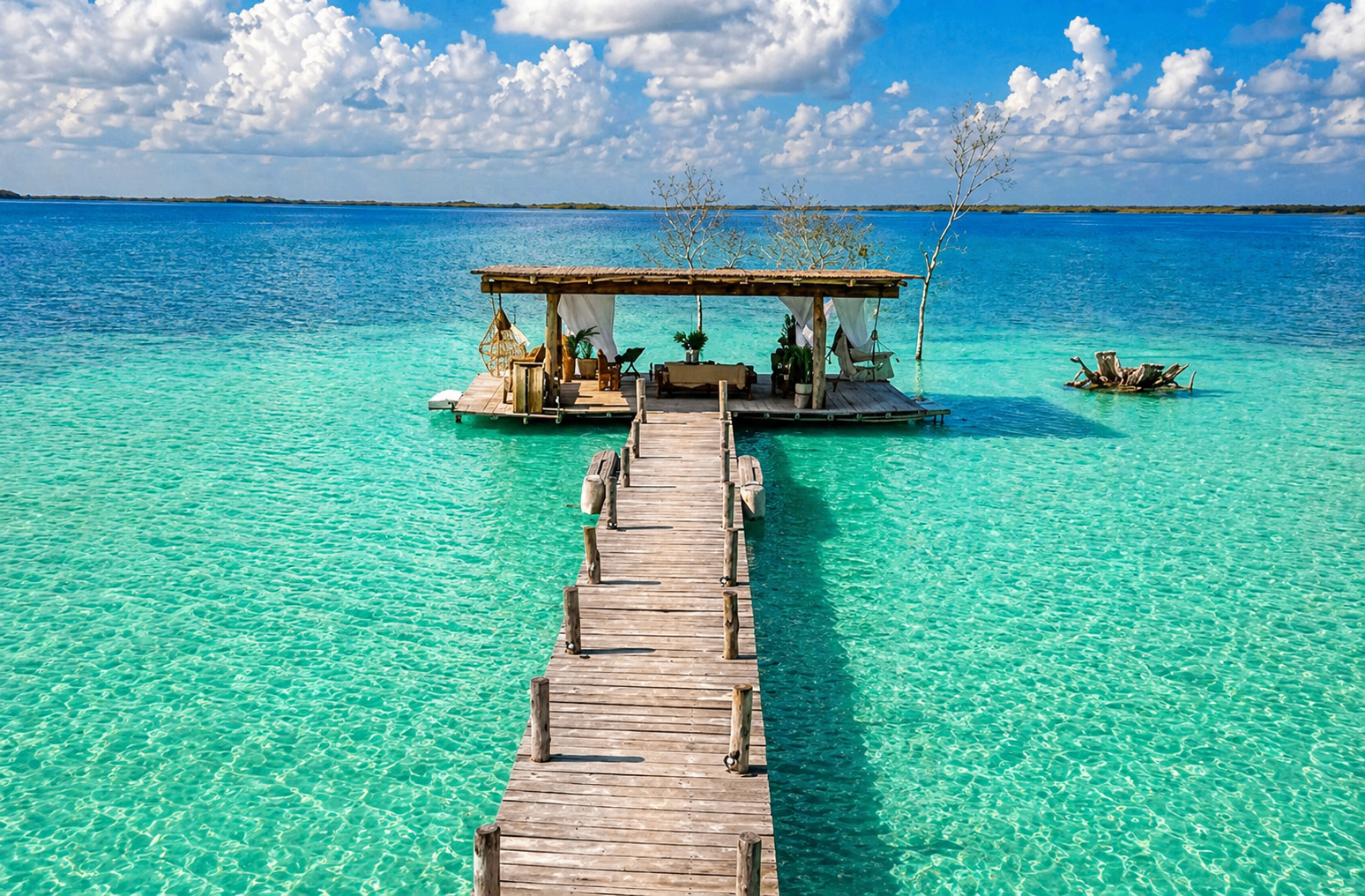 Wooden pier on a Sian Ka'an lagoon